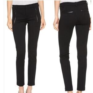 Vince Faux Leather Trim Trouser Pant High Waist Black Rayon Blend Zip Fly Size 8